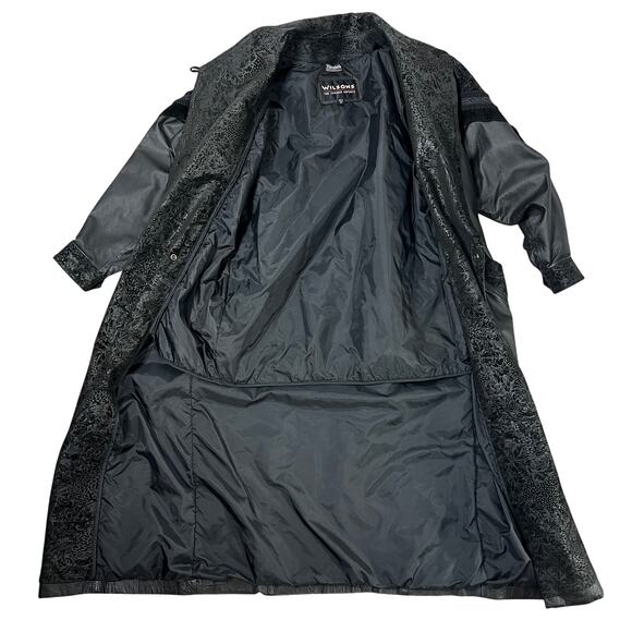 Wilsons Leather Long Trench Coat Jacket Mens Medium Black VTG Lace Suede Lined - Picture 6 of 16